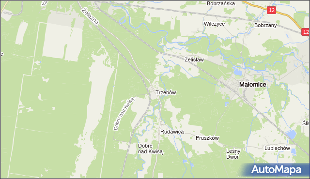 mapa Trzebów gmina Żagań, Trzebów gmina Żagań na mapie Targeo