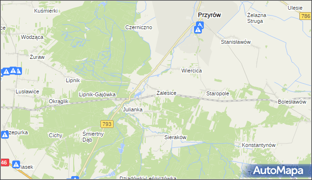 mapa Zalesice gmina Przyrów, Zalesice gmina Przyrów na mapie Targeo