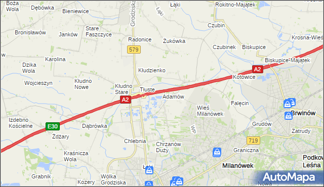 mapa Adamów gmina Grodzisk Mazowiecki, Adamów gmina Grodzisk Mazowiecki na mapie Targeo