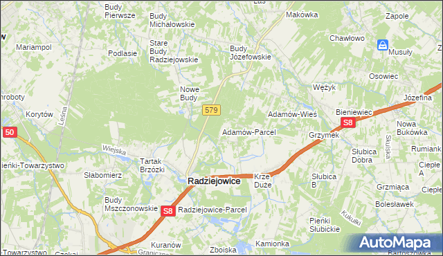 mapa Adamów-Parcel, Adamów-Parcel na mapie Targeo