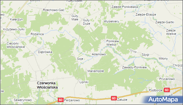 mapa Adamowo gmina Czerwonka, Adamowo gmina Czerwonka na mapie Targeo