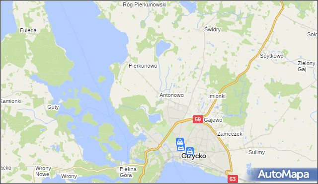 mapa Antonowo gmina Giżycko, Antonowo gmina Giżycko na mapie Targeo