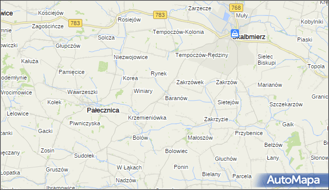 mapa Baranów gmina Skalbmierz, Baranów gmina Skalbmierz na mapie Targeo