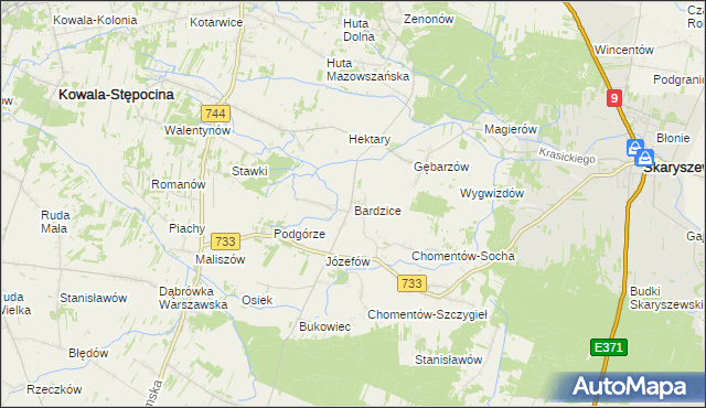 mapa Bardzice, Bardzice na mapie Targeo