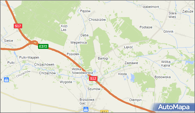 mapa Barłogi gmina Kurów, Barłogi gmina Kurów na mapie Targeo