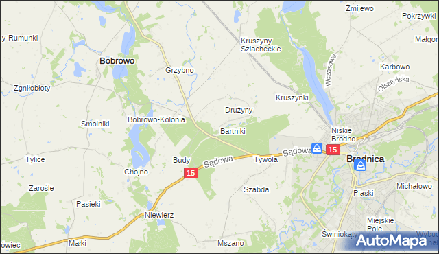 mapa Bartniki gmina Brodnica, Bartniki gmina Brodnica na mapie Targeo