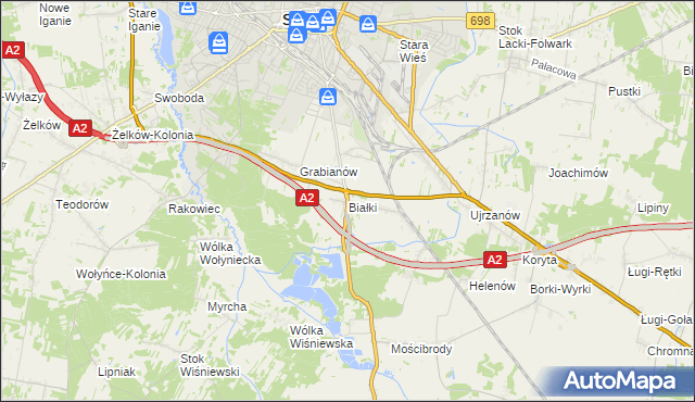 mapa Białki gmina Siedlce, Białki gmina Siedlce na mapie Targeo