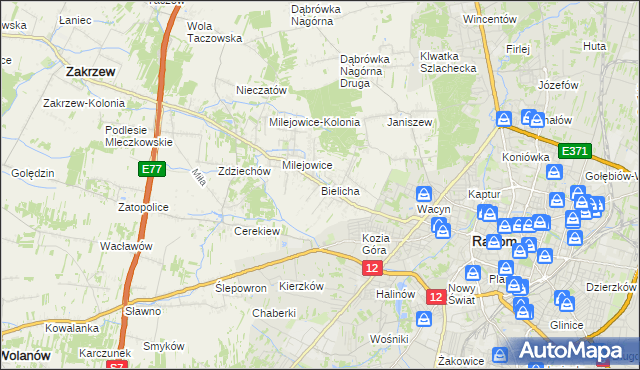 mapa Bielicha, Bielicha na mapie Targeo