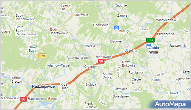 mapa Bieniewiec, Bieniewiec na mapie Targeo