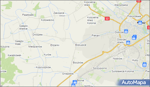 mapa Biskupice gmina Nowe Skalmierzyce, Biskupice gmina Nowe Skalmierzyce na mapie Targeo