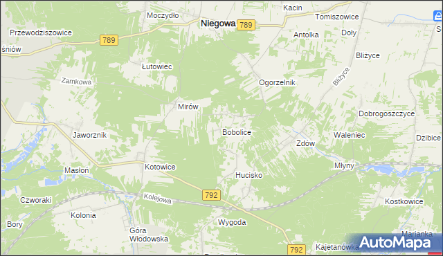 mapa Bobolice gmina Niegowa, Bobolice gmina Niegowa na mapie Targeo