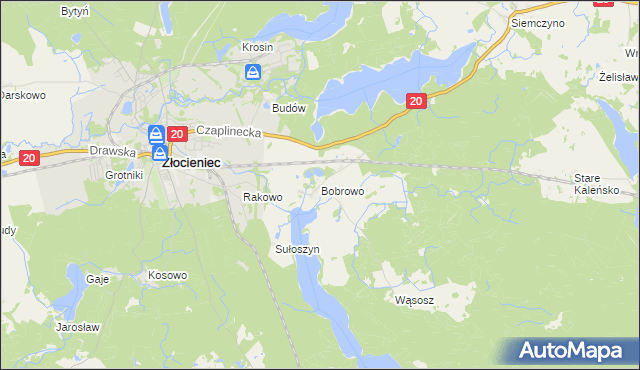 mapa Bobrowo gmina Złocieniec, Bobrowo gmina Złocieniec na mapie Targeo