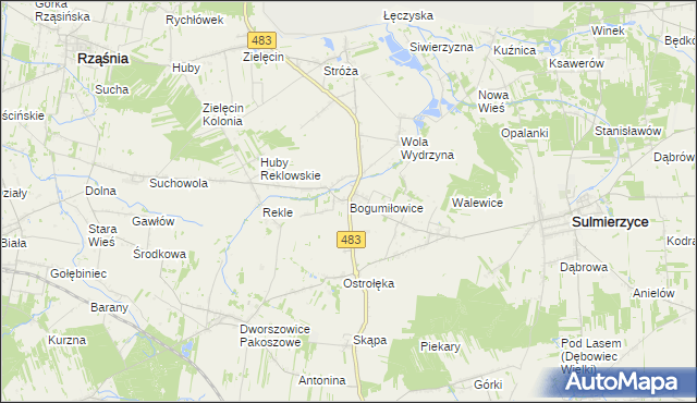 mapa Bogumiłowice gmina Sulmierzyce, Bogumiłowice gmina Sulmierzyce na mapie Targeo