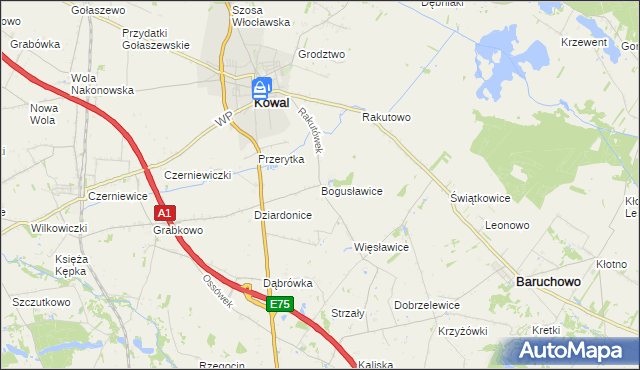 mapa Bogusławice gmina Kowal, Bogusławice gmina Kowal na mapie Targeo