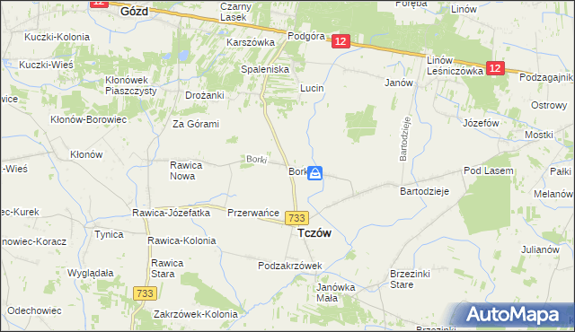 mapa Borki gmina Tczów, Borki gmina Tczów na mapie Targeo