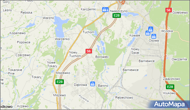 mapa Borowiec gmina Żukowo, Borowiec gmina Żukowo na mapie Targeo