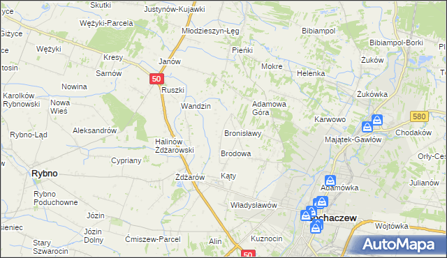 mapa Bronisławy gmina Sochaczew, Bronisławy gmina Sochaczew na mapie Targeo