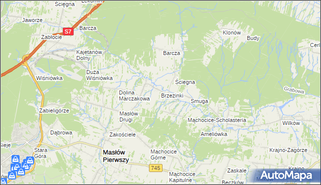 mapa Brzezinki gmina Masłów, Brzezinki gmina Masłów na mapie Targeo