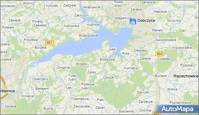 mapa Brzezowa gmina Dobczyce, Brzezowa gmina Dobczyce na mapie Targeo