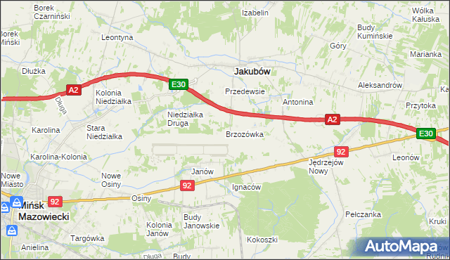 mapa Brzozówka gmina Jakubów, Brzozówka gmina Jakubów na mapie Targeo