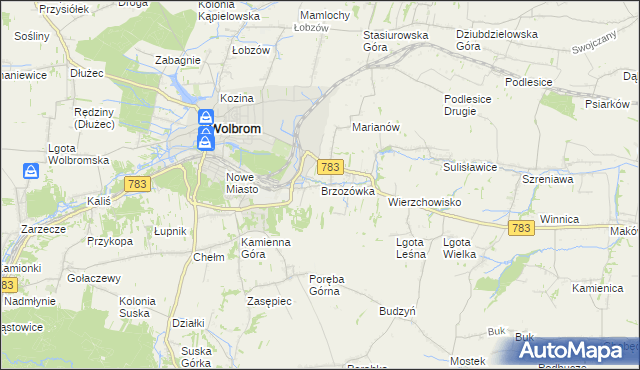 mapa Brzozówka gmina Wolbrom, Brzozówka gmina Wolbrom na mapie Targeo