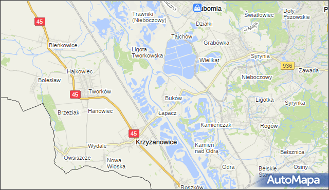 mapa Buków gmina Lubomia, Buków gmina Lubomia na mapie Targeo