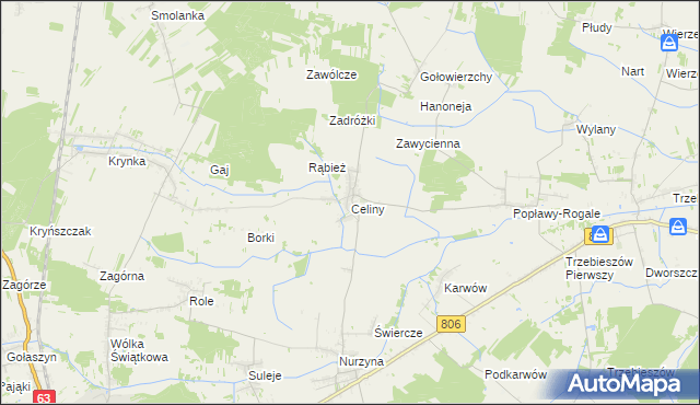mapa Celiny gmina Trzebieszów, Celiny gmina Trzebieszów na mapie Targeo