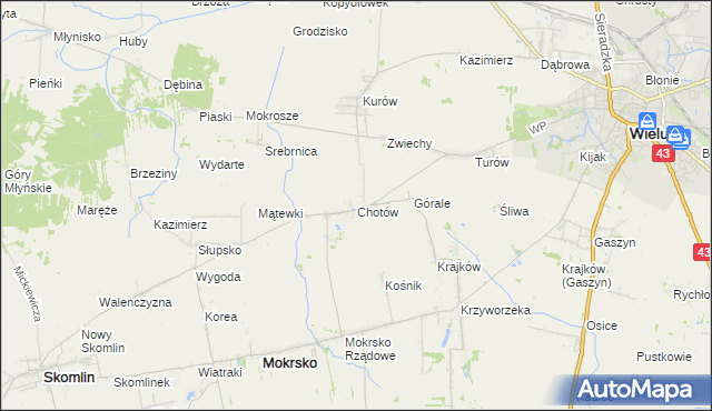 mapa Chotów gmina Mokrsko, Chotów gmina Mokrsko na mapie Targeo