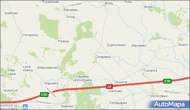 mapa Chraplewo gmina Kuślin, Chraplewo gmina Kuślin na mapie Targeo