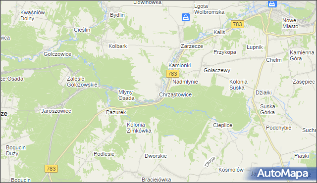 mapa Chrząstowice gmina Wolbrom, Chrząstowice gmina Wolbrom na mapie Targeo