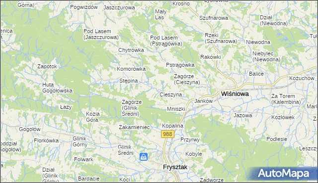 mapa Cieszyna, Cieszyna na mapie Targeo