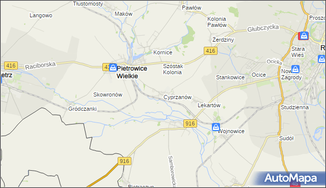 mapa Cyprzanów, Cyprzanów na mapie Targeo