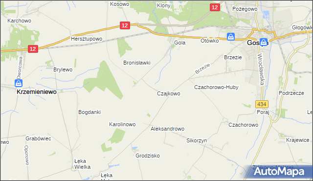 mapa Czajkowo gmina Gostyń, Czajkowo gmina Gostyń na mapie Targeo