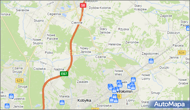 mapa Czarna gmina Wołomin, Czarna gmina Wołomin na mapie Targeo