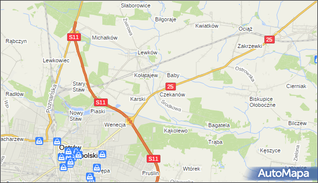 mapa Czekanów gmina Ostrów Wielkopolski, Czekanów gmina Ostrów Wielkopolski na mapie Targeo