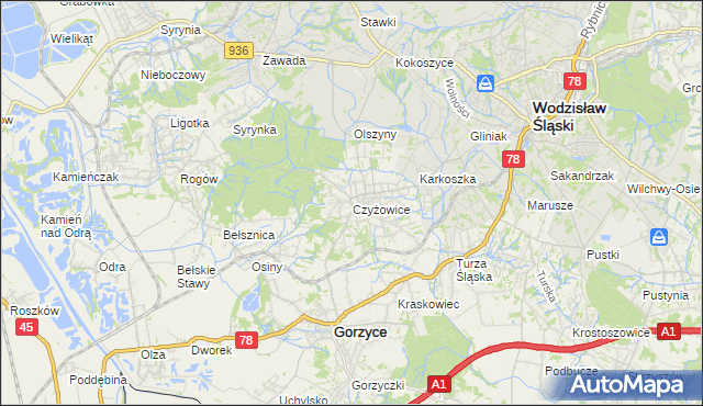mapa Czyżowice gmina Gorzyce, Czyżowice gmina Gorzyce na mapie Targeo