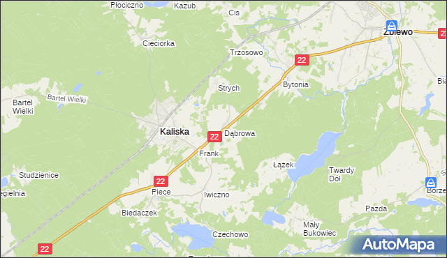 mapa Dąbrowa gmina Kaliska, Dąbrowa gmina Kaliska na mapie Targeo