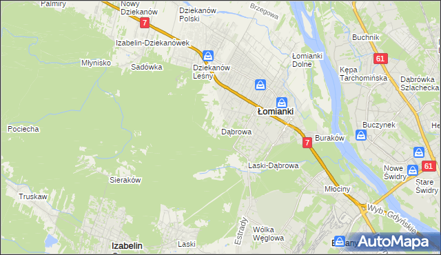 mapa Dąbrowa gmina Łomianki, Dąbrowa gmina Łomianki na mapie Targeo