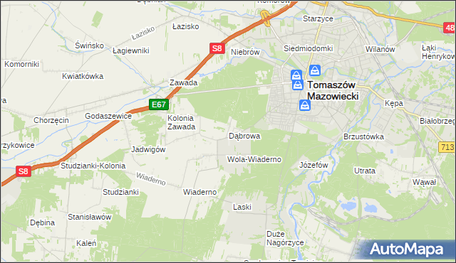 mapa Dąbrowa gmina Tomaszów Mazowiecki, Dąbrowa gmina Tomaszów Mazowiecki na mapie Targeo