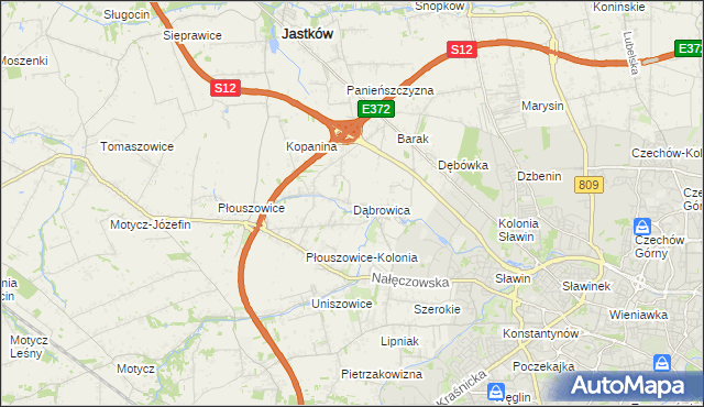 mapa Dąbrowica gmina Jastków, Dąbrowica gmina Jastków na mapie Targeo