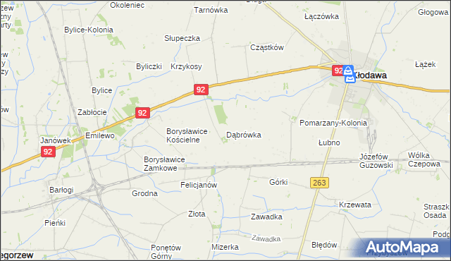 mapa Dąbrówka gmina Kłodawa, Dąbrówka gmina Kłodawa na mapie Targeo