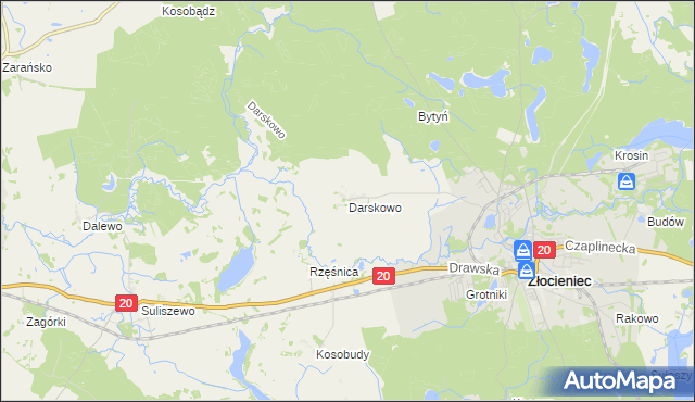 mapa Darskowo gmina Złocieniec, Darskowo gmina Złocieniec na mapie Targeo
