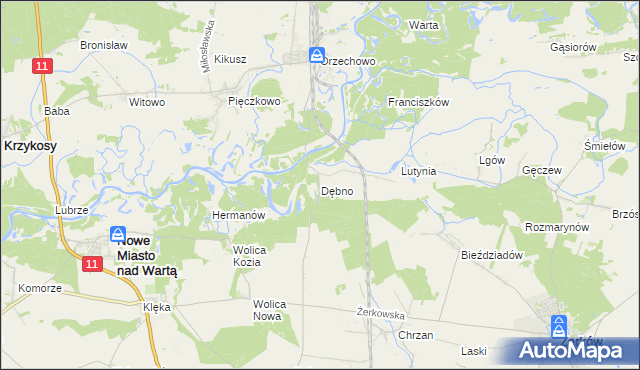 mapa Dębno gmina Nowe Miasto nad Wartą, Dębno gmina Nowe Miasto nad Wartą na mapie Targeo