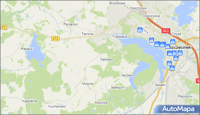 mapa Dębowo gmina Szczecinek, Dębowo gmina Szczecinek na mapie Targeo