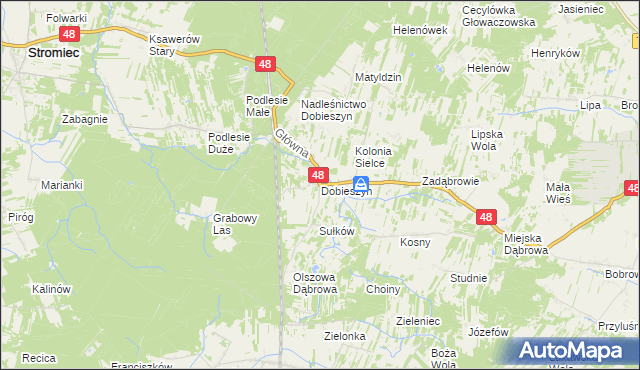 mapa Dobieszyn gmina Stromiec, Dobieszyn gmina Stromiec na mapie Targeo