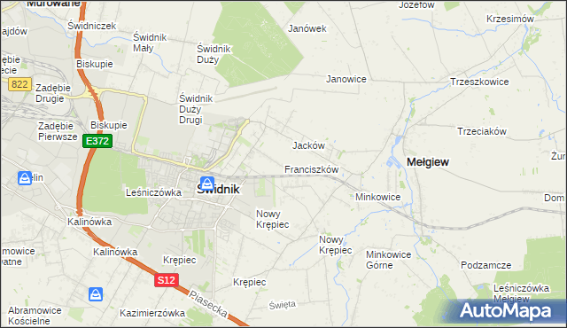 mapa Franciszków gmina Mełgiew, Franciszków gmina Mełgiew na mapie Targeo