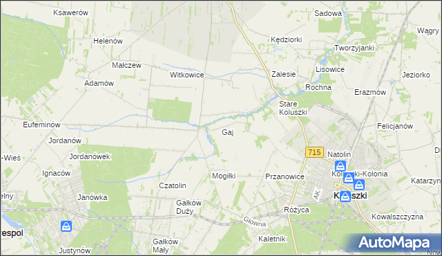 mapa Gaj gmina Brzeziny, Gaj gmina Brzeziny na mapie Targeo