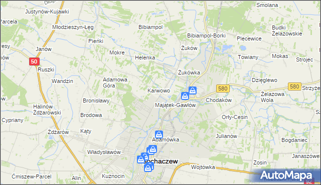mapa Gawłów gmina Sochaczew, Gawłów gmina Sochaczew na mapie Targeo