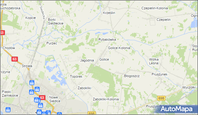 mapa Golice gmina Siedlce, Golice gmina Siedlce na mapie Targeo