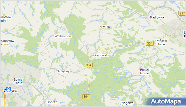 mapa Gradówek gmina Lwówek Śląski, Gradówek gmina Lwówek Śląski na mapie Targeo